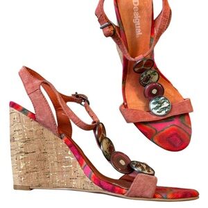 Desigual size 7 (37 Eur) EUC embellished Red and Orange Sandals Vibrant Style